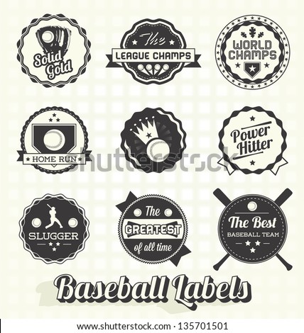 Vector Set: Vintage Baseball Champion Labels and Icons