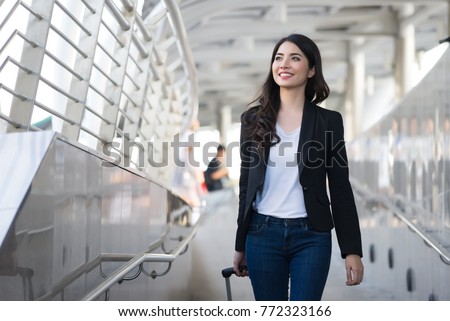 Similar – Image, Stock Photo Asian female traveler walking at old city