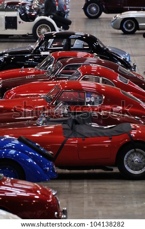 BRESCIA ITALY - MAY 15: modern, veteran, classic and historic cars compose the 1000 Miglia logo for the Guinness book of records before 1000 Miglia historic car race, on May 15, 2012 in Brescia