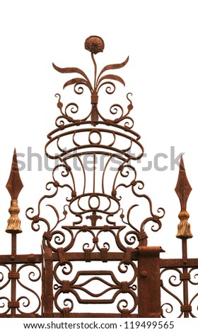detail of wrought iron floral decoration, isolated,