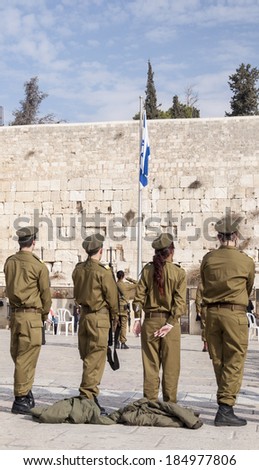 Jerusalem, Israel-Palestine - June 21, 2011: Participants in the Israeli Army's Marva program, gather in front of the Western Wall for their graduation ceremony.
