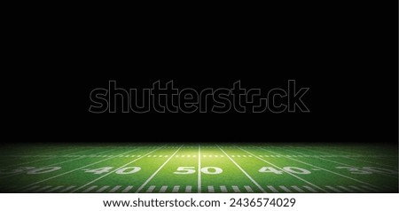 Illuminated American football field on a black background. Realistic illustration.