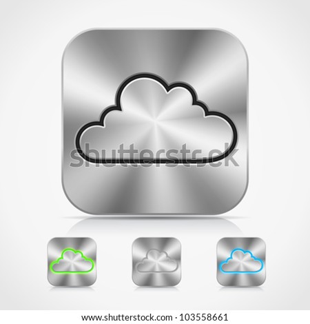 Collection of high-detailed XXL metallic buttons with cloud icons, with transparent glow effect, reflection and shadow. Image contains transparency - you can put them on every surface. 10 EPS