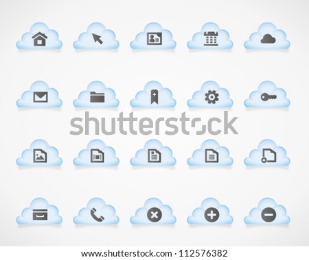 Web and office icons on light clouds. Image contains transparency - you can put it on every surface. 10 EPS