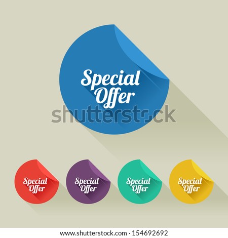 Flat design sale discount Special offer button with long shadow, 8 EPS