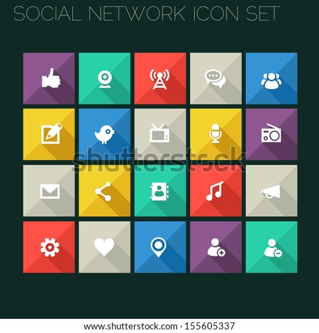 Trend social network icons with long shadows