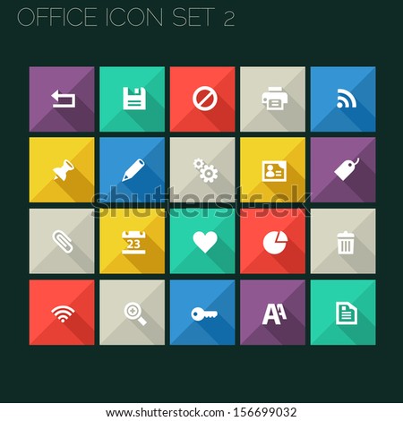 Trend office icons with long shadows, set 2