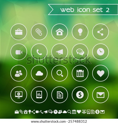 Web icons on blurred background, set 2