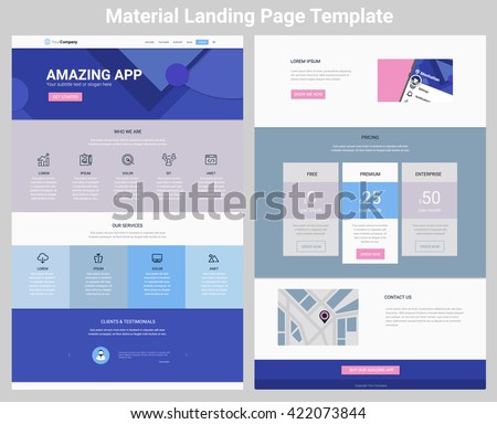 Material design responsive landing page or one page website template