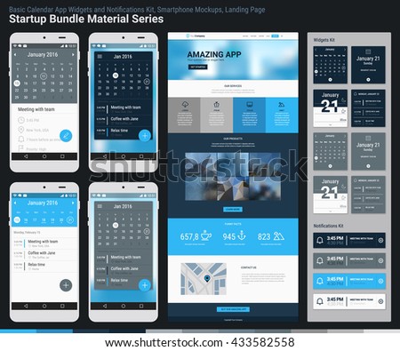 Startup Bundle Material Series. Mobile App UI and Landing Page