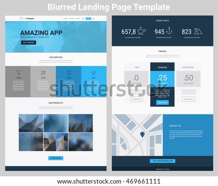 Material design responsive landing page or one page website template with blurred header