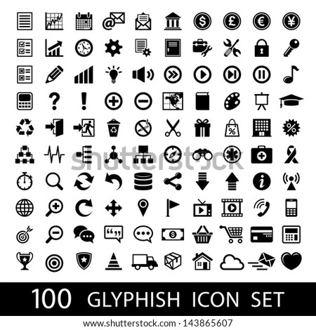 100 Glyph Icon Set