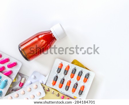 The pharmacy medicine medical on white background for decorate and design project.