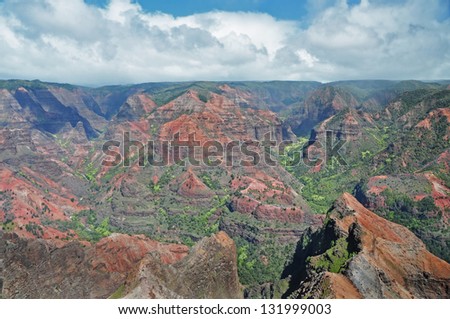 The Waimea Canyon in Kauai is compared to the Grand Canyon of the Rockies. Smaller is size but spectacular in its own right.