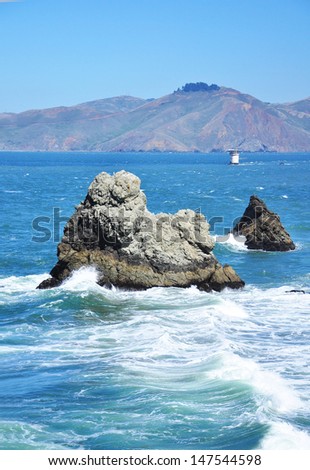 Another view of Seal Rocks near Ocean Beach and channels leading to the Golden Gate Bridge.