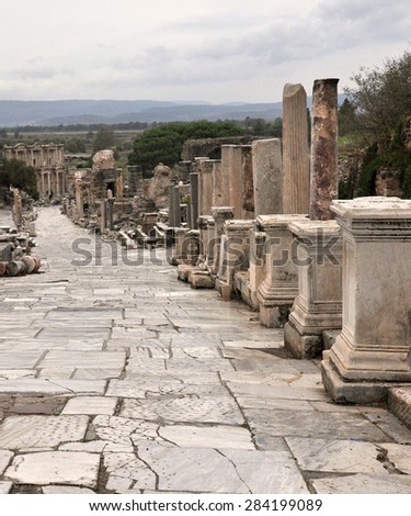 Curetes street - The main street at Ephesus paved in marble and lined with columns, sculpture, art and  buildings