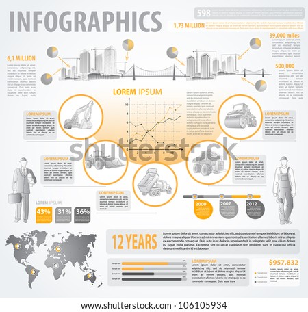 build info graphic vector with map of World