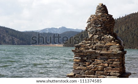Old tibetian stone antique, nature background in wide range shangri la in yunnan