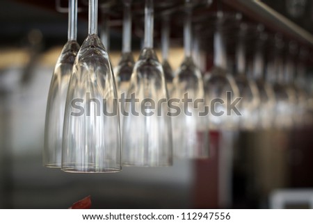 List of Bar Glasses close up in the line in restaurant in hotel at Tai o, hong kong china
