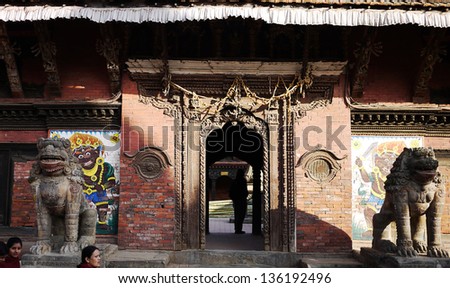 BHAKTAPUR, NEPAL - JANUARY 29: ancient temple in BHAKTAPUR on 29 Jan 2010.  the United Nations list Nepal as one of the Least developed country in the world