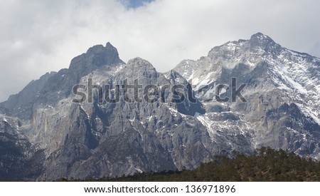 snow mountain range and clouds - Jade Dragon Snow Mountain or Mount Yulong in Lijiang country, Yunnan province