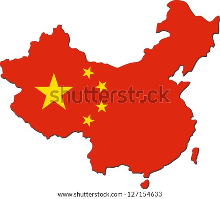 Map of China with national flag isolated on white background