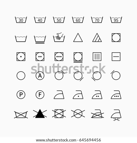 Laundry and drycleaning vector symbols set. Garment clothing care icons and washing labels.
