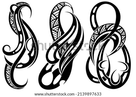 Tribal  pattern elements for tattoo men right and left hand and shoulders, art deco idea tattoos design body. Tribal design elements ornament on arms on white background