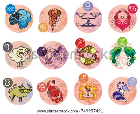 Zodiac signs (set of horoscope symbols, astrology icons collection)