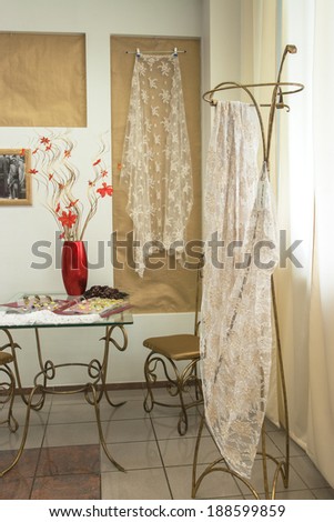 Sale of curtains in shop