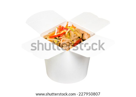 Chinese fast food dish in white paper box