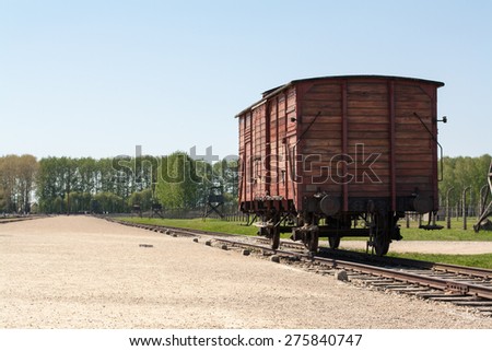 Train wagon in Auschwitz Birkenau concentration camp,World War II, Second World War,WW2, Poland