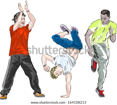 Street dancers on a white background