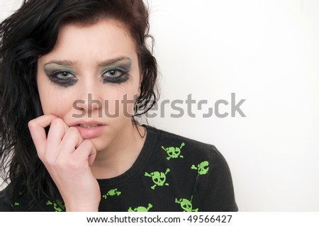 Beautiful Brunette Girl Portrait Crying, Over Make Up Stock Photo ...