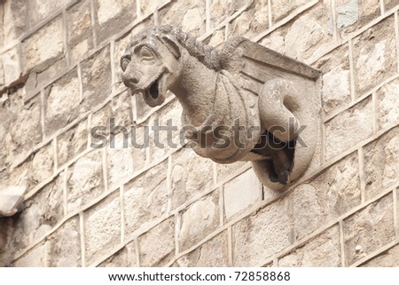 Gargoyle Statues on Gothic Cathedral in Barcelona