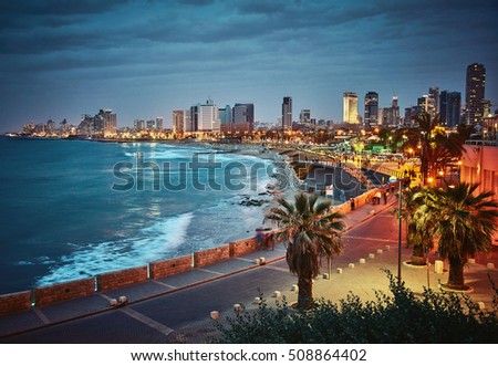 Night view of Tel Aviv, Israel. Vintage retro effect Stock fotó © 