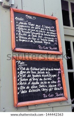 menu of restaurant on a slate