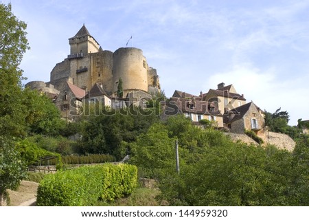 Castelnaud, the village and its castle. French village in the Perigord region where the war took place 100 years