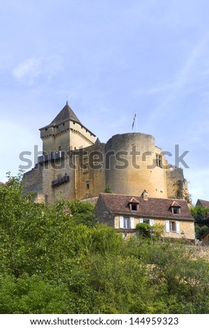 Castelnaud, the village and its castle. French village in the Perigord region where the war took place 100 years