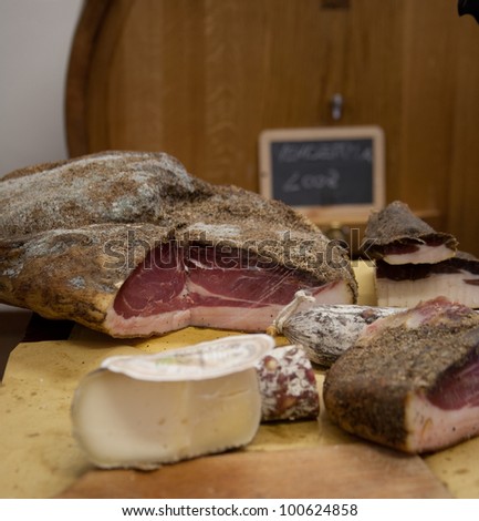 A selection of home cured meats from a farmhouse in Tuscany