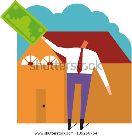Man standing in front of a house reaches for a money