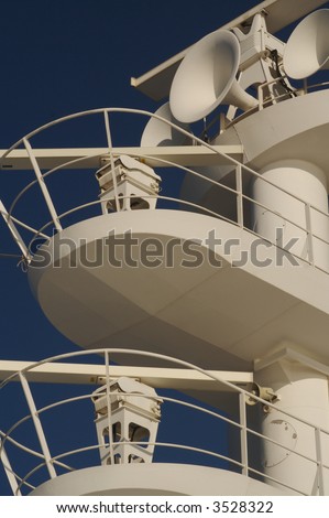 Taken on a cruise ship during a day at sea. Cruise ship radar and signaling equipment. Please see my other variations on the cruise ship theme.