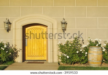 Abstract Architectural of Solid Yellow Wooden Door.