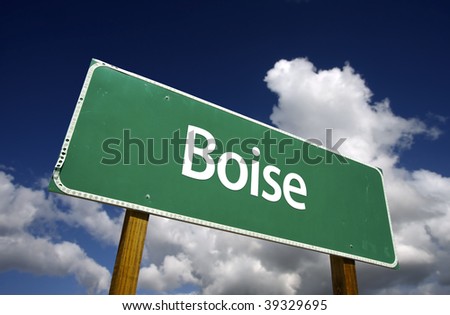 Boise Road Sign with dramatic blue sky and clouds - U.S. State Capitals Series.