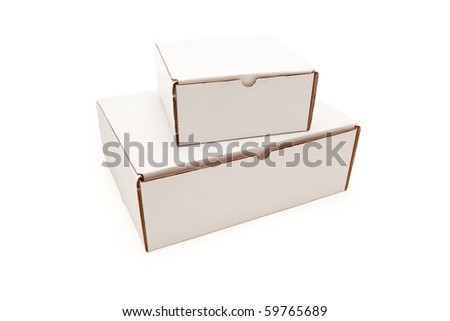 Stack of Blank White Cardboard Postal Boxes Isolated on a White Background.