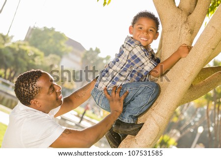 Similar – Image, Stock Photo Climbing a tree Parenting