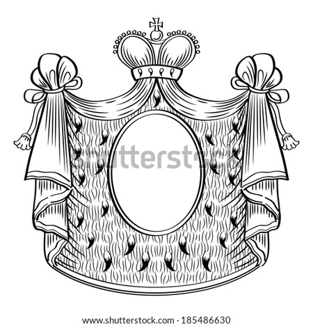 Heraldic shield. Royal mantle and crown. Vector Illustration.