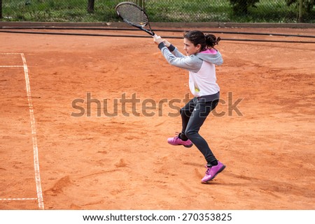PAZARDZHIK, BULGARIA - APRIL 04, 2015 - Tennis tournament for children till 14 years of age - 04 April 2015. The competition was held on Pazardzhik tennis club courts.