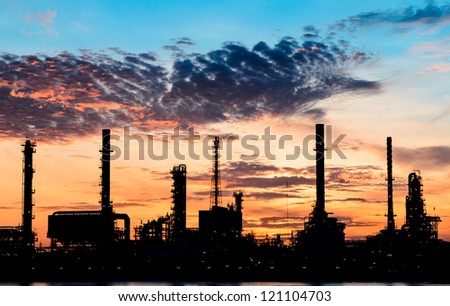 Oil refinery factory over sunrise Bangkok Thailand