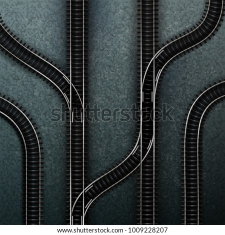 Vector illustration of connections of several railway tracks. Isolated top view